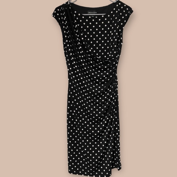 CONNECTED APPAREL WOMEN'S BEAUTIFUL BLACK POLKA DOT DRESS SIZE 4 - Picture 2 of 7